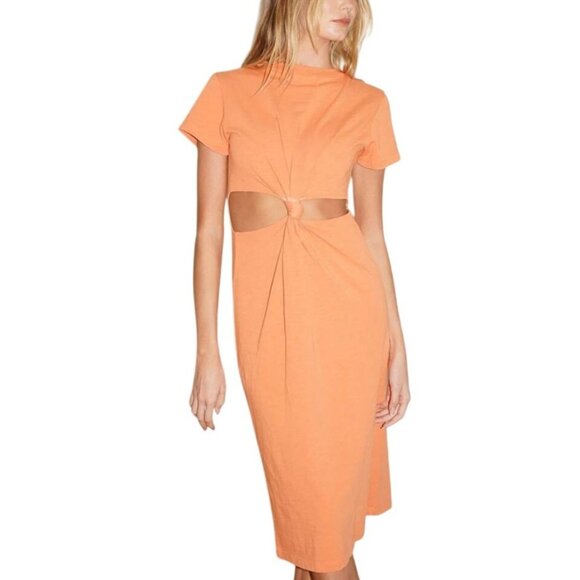 LNA Clothing Mayer Tee Slub Dress Cutout Orange Cotton USA Size S NEW $156 - Picture 8 of 11
